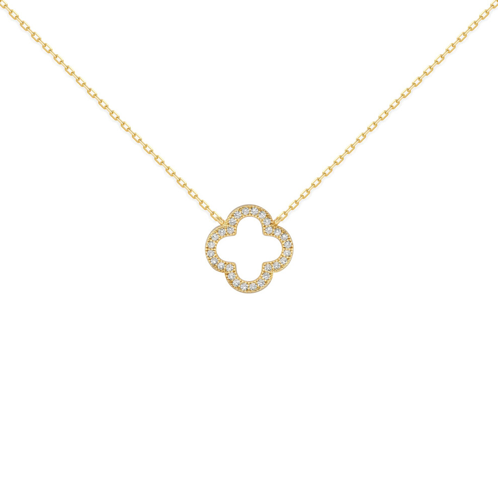 Gold-plated Silver  CZ Clover Halo Lucky Charm Necklace 17" 42cm - ANC097-GP