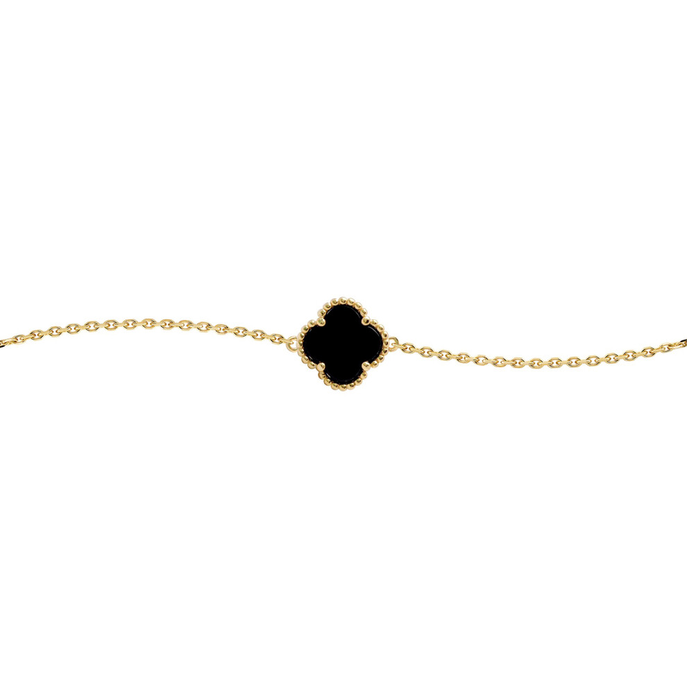 Gold-plated Silver Black Clover Onyx Lucky Charm Chain Bracelet - ABB223-GP