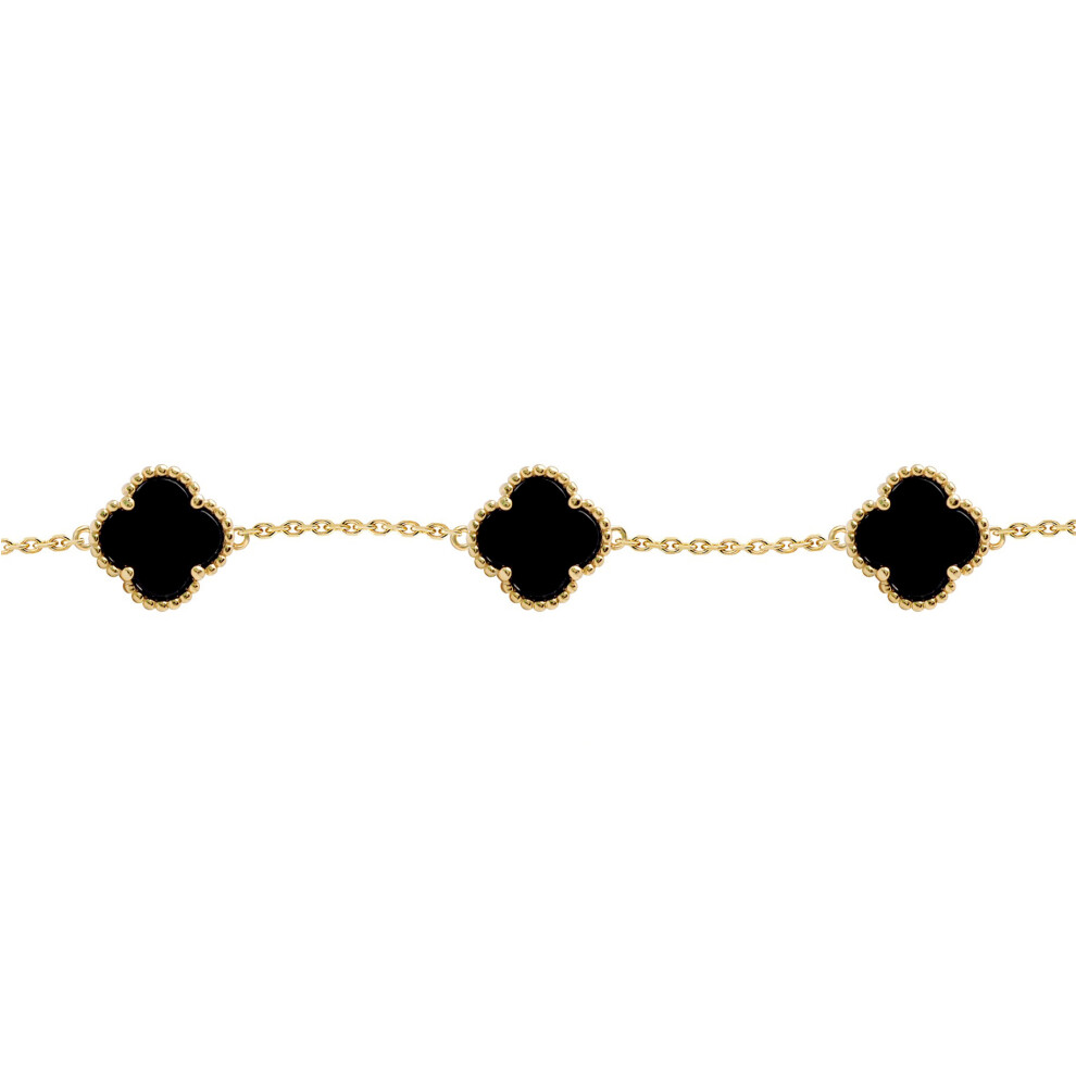 Gold-plated Silver  Black Clover Onyx Charm 5 Station Bracelet - ABB221-GP