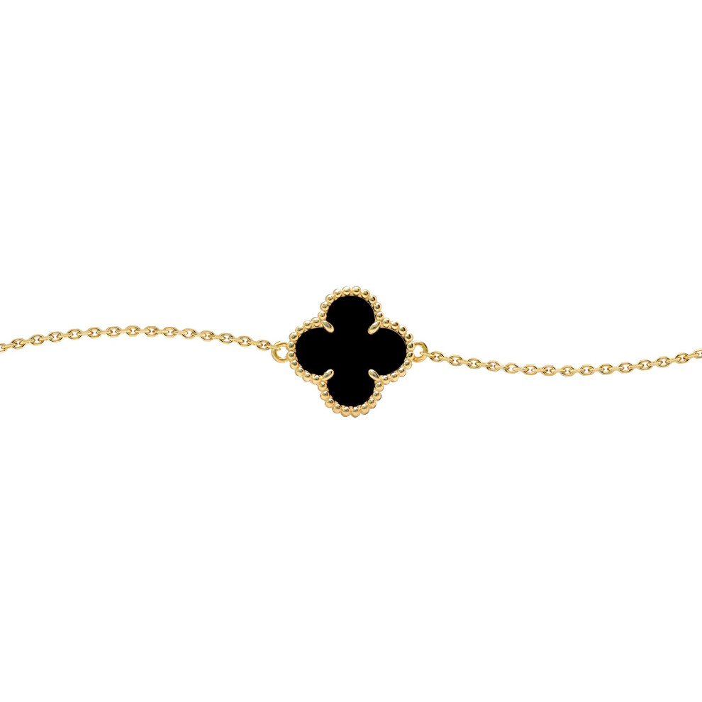 Jewelco London Gold-plated Silver Black Clover Onyx Lucky Charm Chain Bracelet 7-8.5" - ABB237-GP