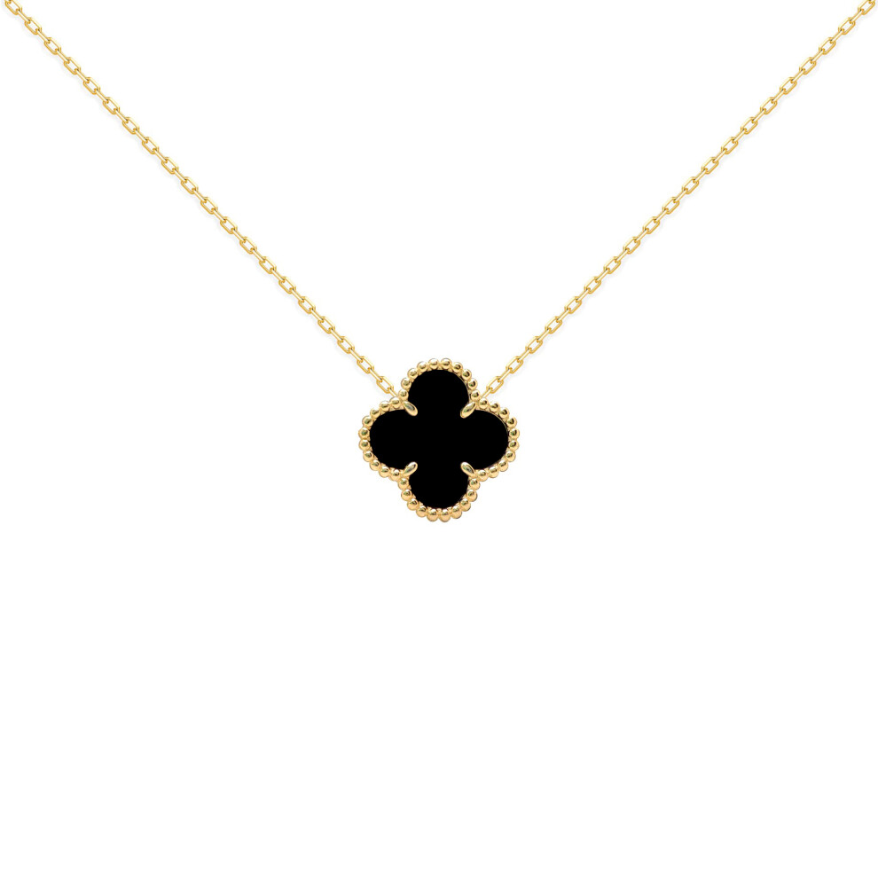 Gold-plated Silver  Black Clover Onyx Lucky Charm Necklace 17" - ANC071-GP