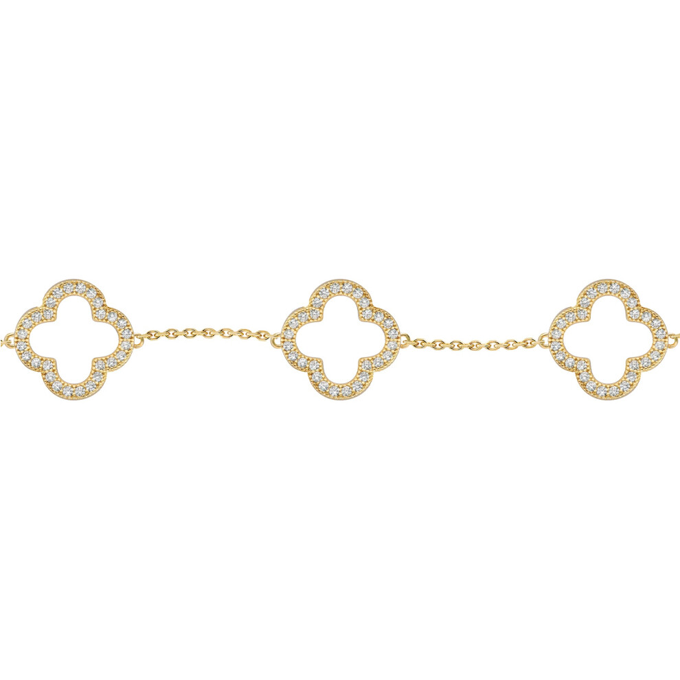 Gold-plated Silver  CZ Clover Halo Lucky Charm 5 Station Bracelet - ABB236-GP