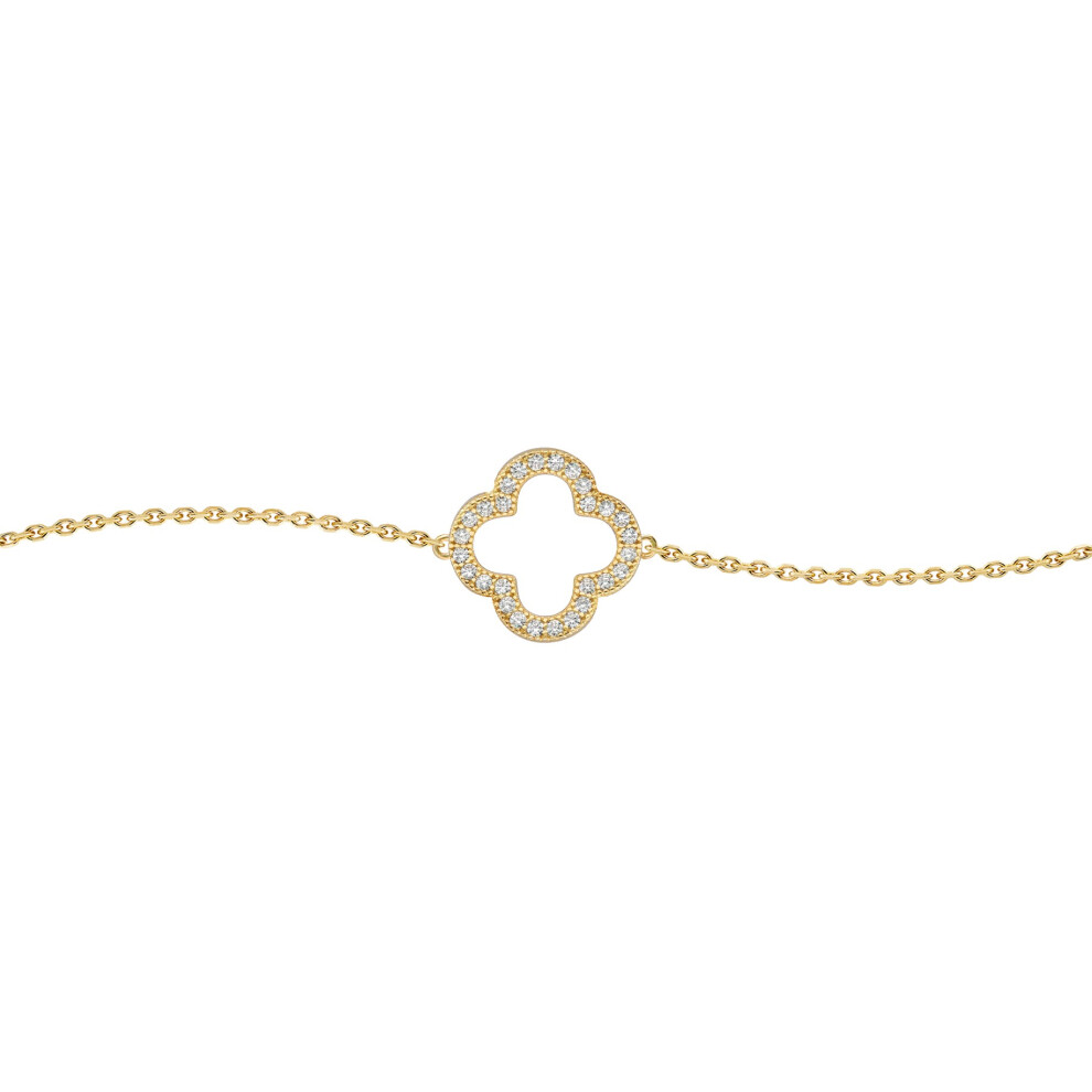 14k Gold-plated Silver  CZ Clover Halo Lucky Charm Chain Bracelet - ABB235-GP