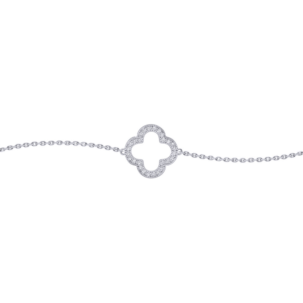 Silver  Round CZ Clover Halo Lucky Charm Chain Bracelet - ABB235