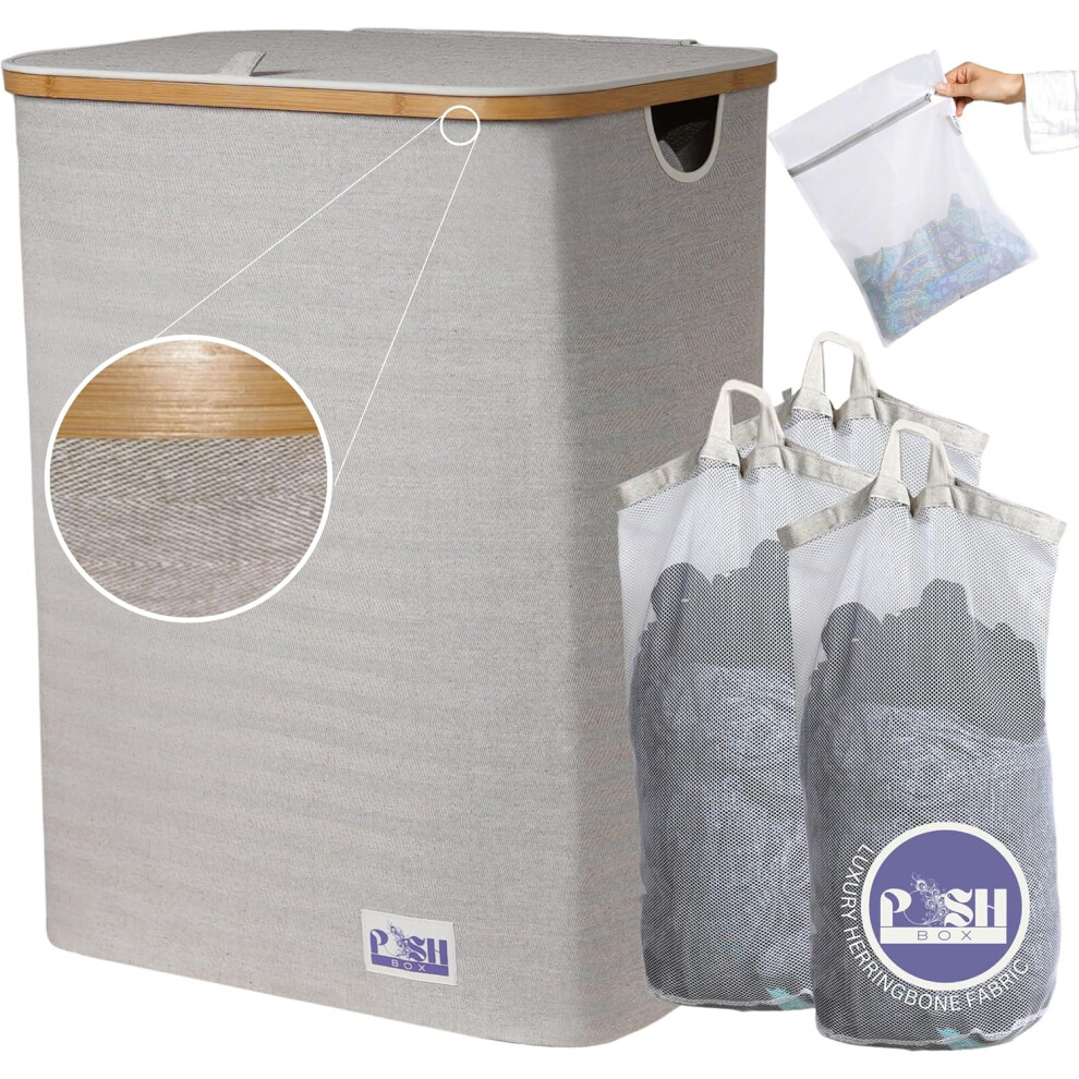 (XL - 150L) 150L Large 3-Tier Laundry Hamper with Lid - Free Laundry Bag, 3-Section Laundry Hamper with Removable Bag - Storage Basket/Linen Basket