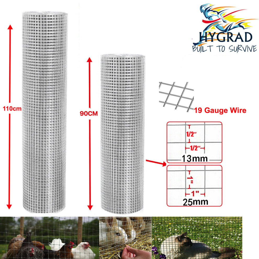 (1” Square 15 Metre x 900mm Roll) Galvanised Steel Welded Chicken Coop Mesh Wire Rabbit Pet Fence Plant Netting Different Sizes