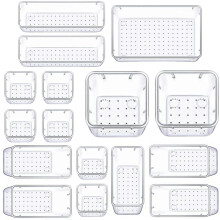 (16 PCS) 25 Desk Drawer Organizer Trays Clear Plastic Storage Boxes Divider for Makeup