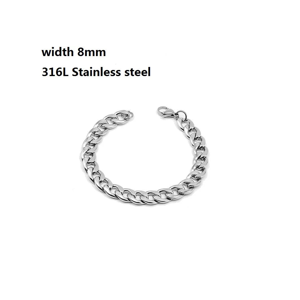 (Length 17cm, Stely 6) 316L Stainless Steel Cuban Chain Bracelet for Mens Womens-image-OPC-PFFGD7D-NEW