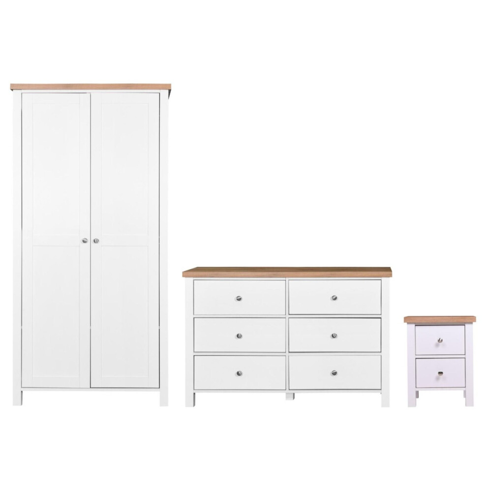 3 Piece Bedroom Set 2 Door Wardrobe 6 Drawer Chest Bedside Table