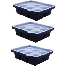 (3 Pack Black) 3 Packs Large Silicone Ice Cube Tray, Easy-Release Ice Cube Moulds 6 Ice Cubs Per Tray for Chocolate Cocktail Any Drinks