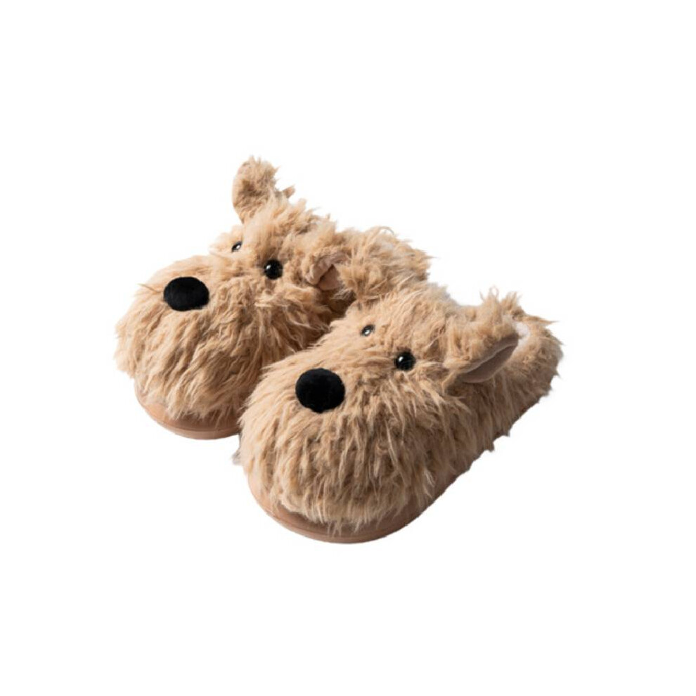 (Khaki, 40-41?Foot Length25.5-26cm) Dog Cotton Woman Slippers Winter Indoor Non Slip Warm Plush Shoes Soft Cute
