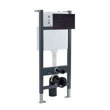 Nes Home Concealed Wall-Hung Toilet Cistern Frame with Adjustable Height, Dual-Flush Cistern and Matt Black Square Button Flush Plate