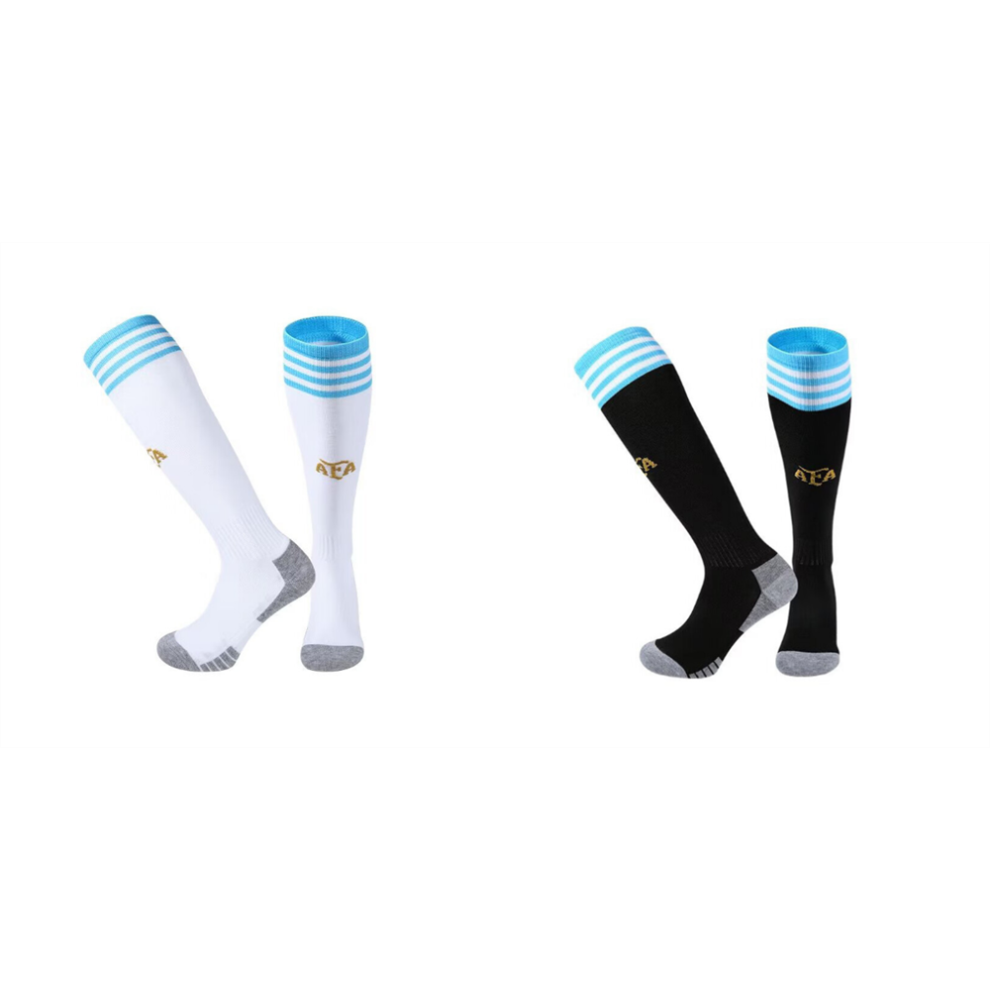 (Argentina, Kids(EU 30-36)) 2 pack set Football Training Activewear Socks Non-slip Knee High Grip Soccer Socks for Kids Teens