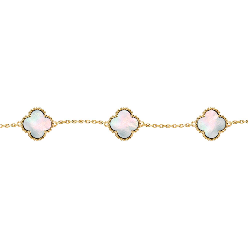 Gold-plated Silver  Clover MOP Lucky Charm 5 Station Bracelet - ABB222-GP