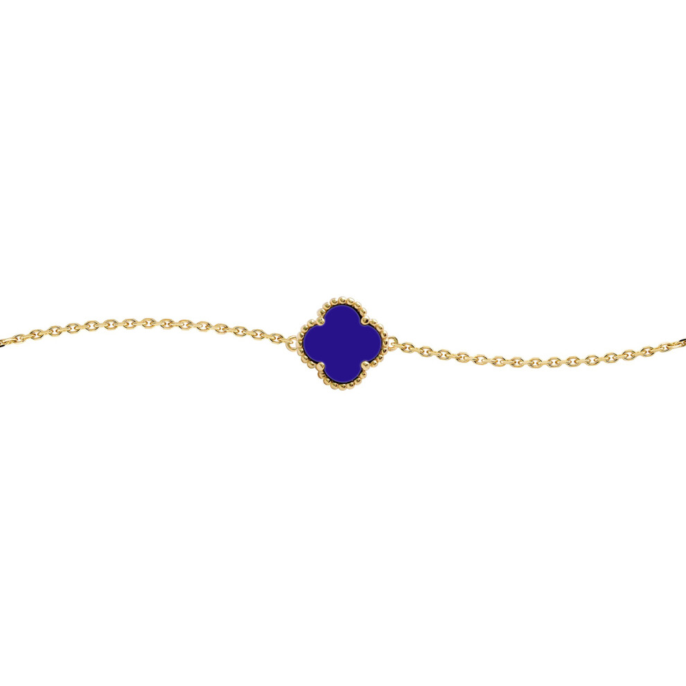 Gold-plated Silver  Blue Clover Agate Lucky Charm Chain Bracelet - ABB233-GP