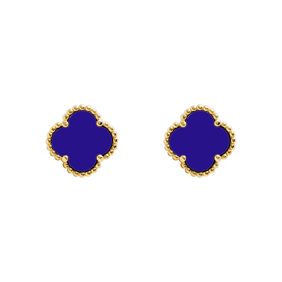 Gold-plated Silver  Blue Clover Agate Lucky Charm Stud Earrings - AES252-GP