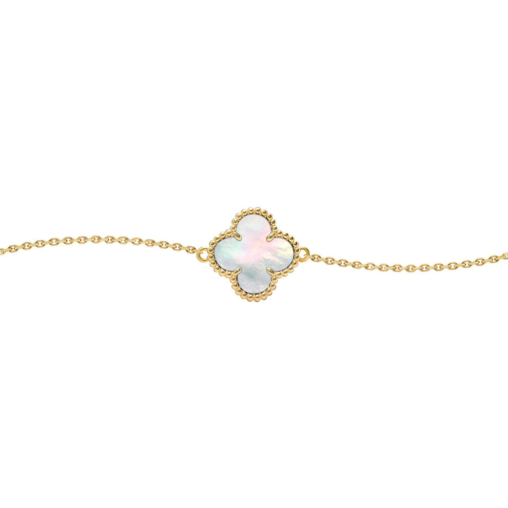 Jewelco London Gold-plated Silver Clover Mother of Pearl Lucky Charm Chain Bracelet 7-8.5" - ABB238-GP