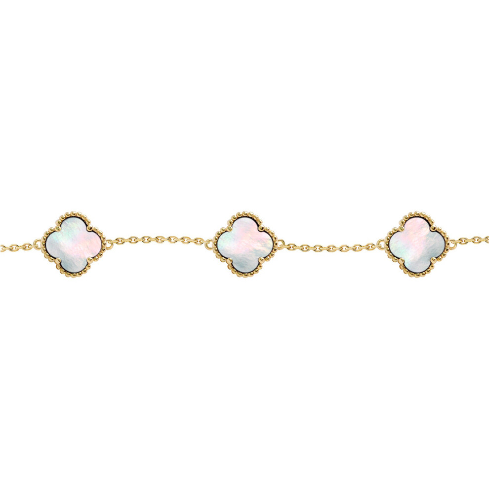 Jewelco London Gold-plated Silver Clover Mother of Pearl Lucky Charm 5 Station Bracelet 10mm 7-8.5" 18-21.5cm - ABB246-GP