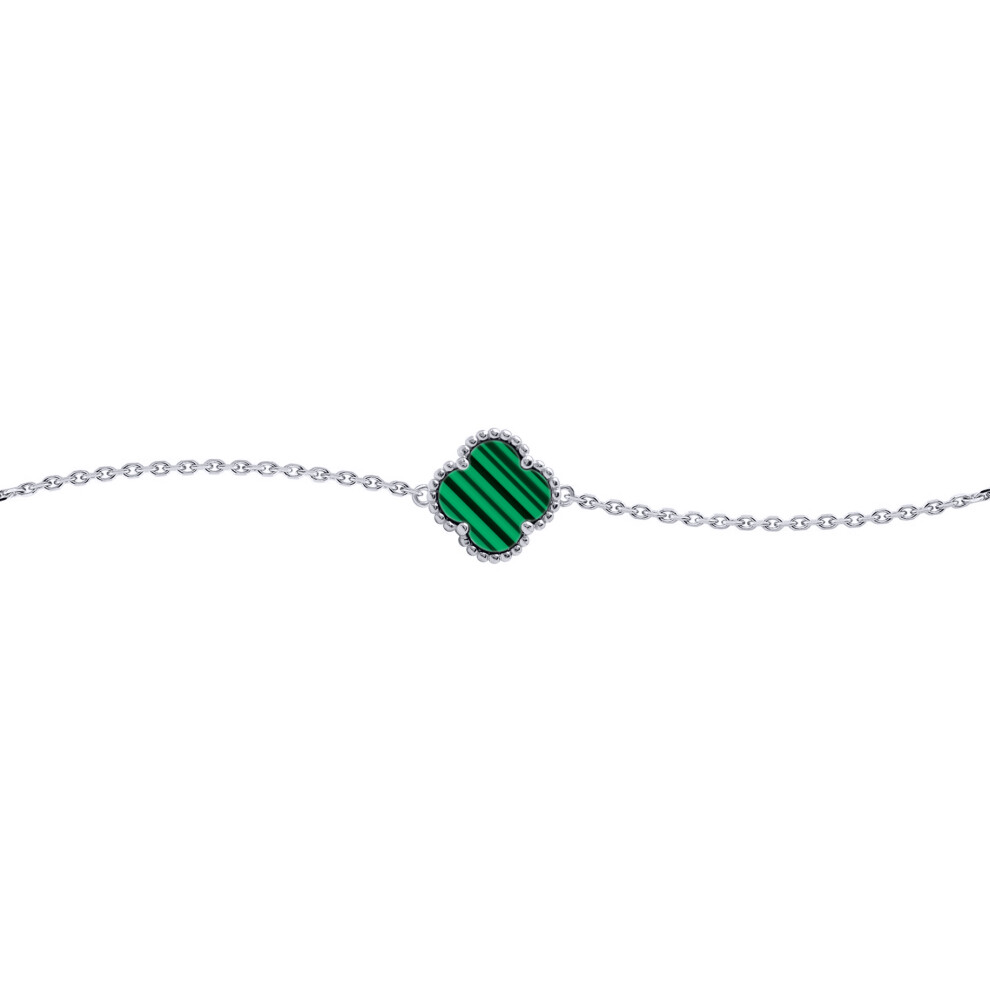 Silver  Green Clover Malachite Lucky Charm Chain Bracelet - ABB231