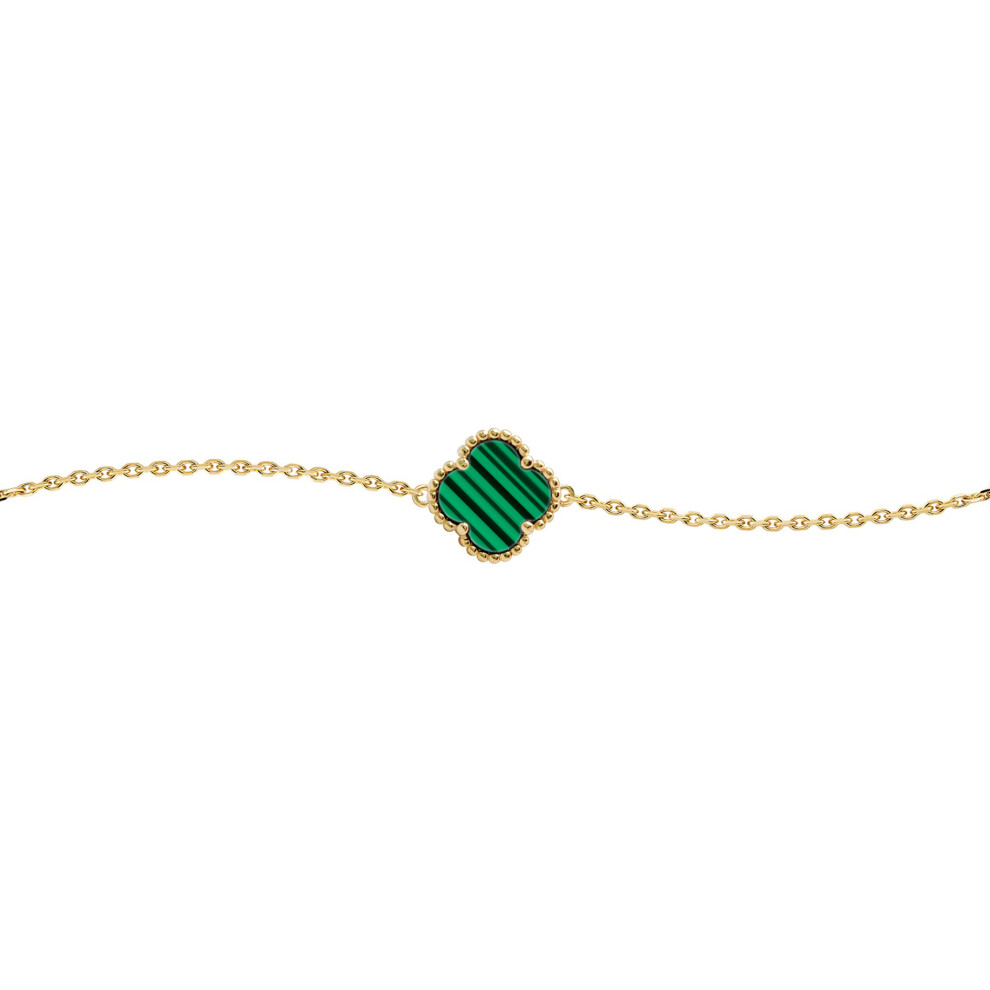 Gold-plated Silver  Green Clover Malachite  Charm Chain Bracelet - ABB231-GP