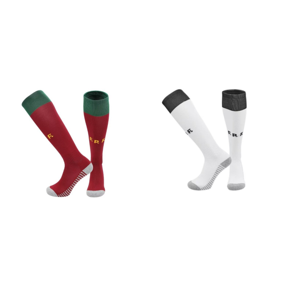 (Portugal, Kids(EU 30-36)) 2 pack set Football Training Activewear Socks Non-slip Knee High Grip Soccer Socks for Kids Teens