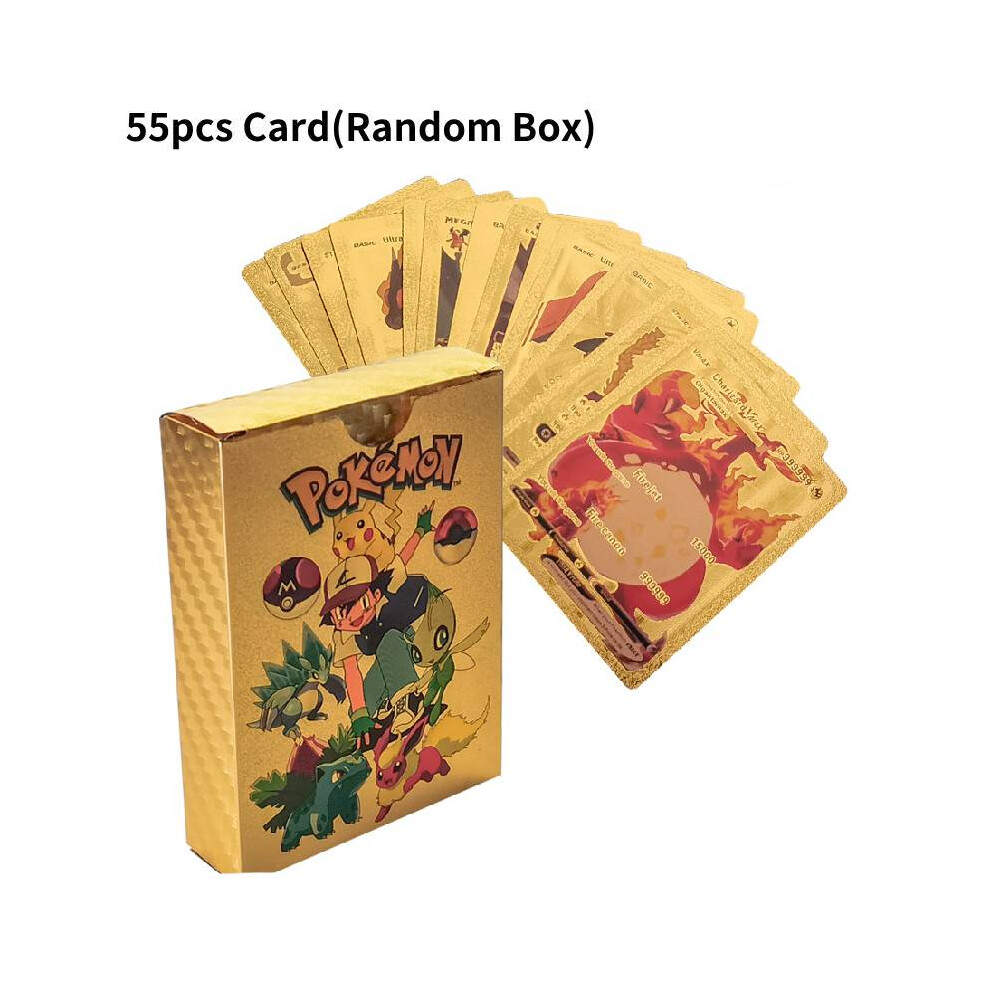 (Gold) Pokemon Foil Cards Pack Of 55 Pcs Assorted Card Toy Collect Peripheral Gift