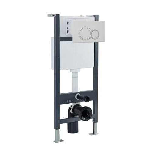 NES Home Nes Home WH Toilet Cistern Frame with Modern Chrome Round Button Flush Plate