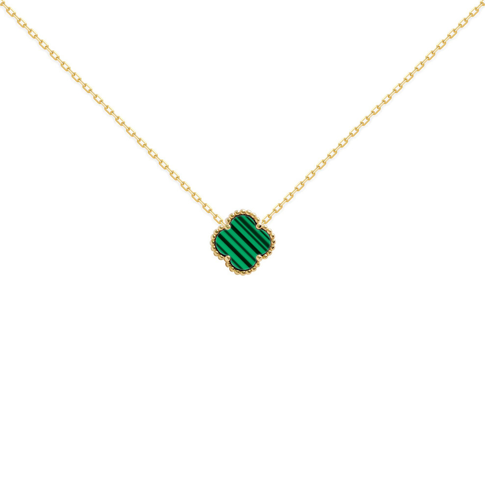 Jewelco London Gold-plated Silver Green Clover Malachite Lucky Charm Pendant Necklace 14mm 16-18" 40-45cm - ANC101-GP