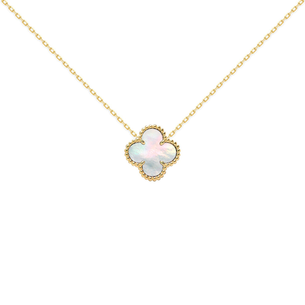 Gold-plated Silver  Clover MOP Lucky Charm Necklace 17" - ANC072-GP