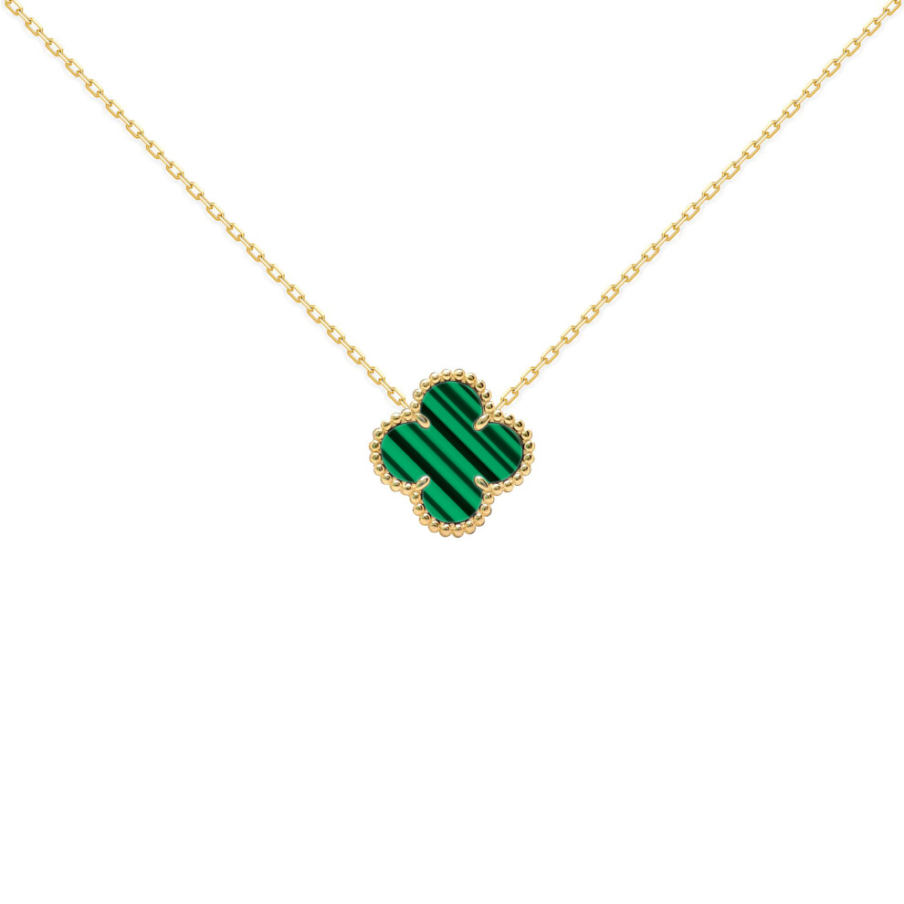 Gold-plated Silver Green Clover Malachite Charm Necklace 17" - ANC095-GP