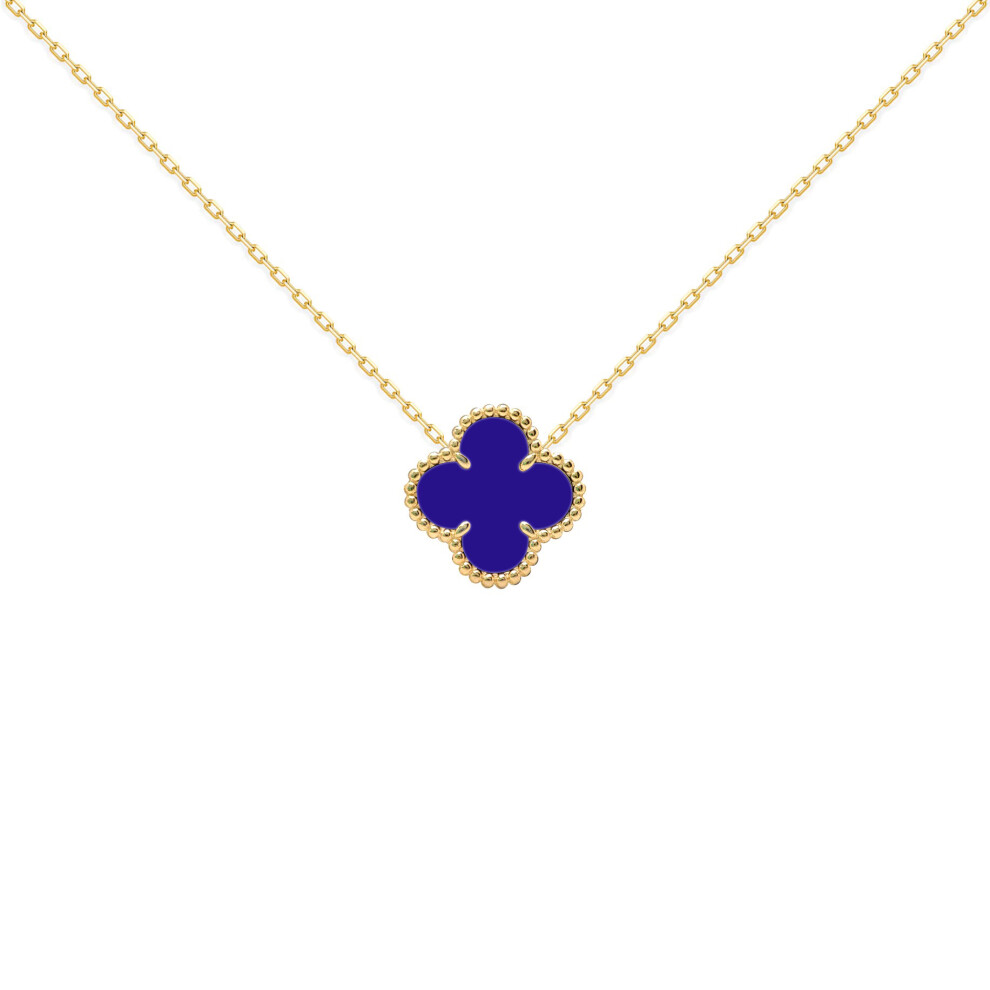 Gold-plated Silver  Blue Clover Agate Lucky Charm Necklace 17" - ANC096-GP