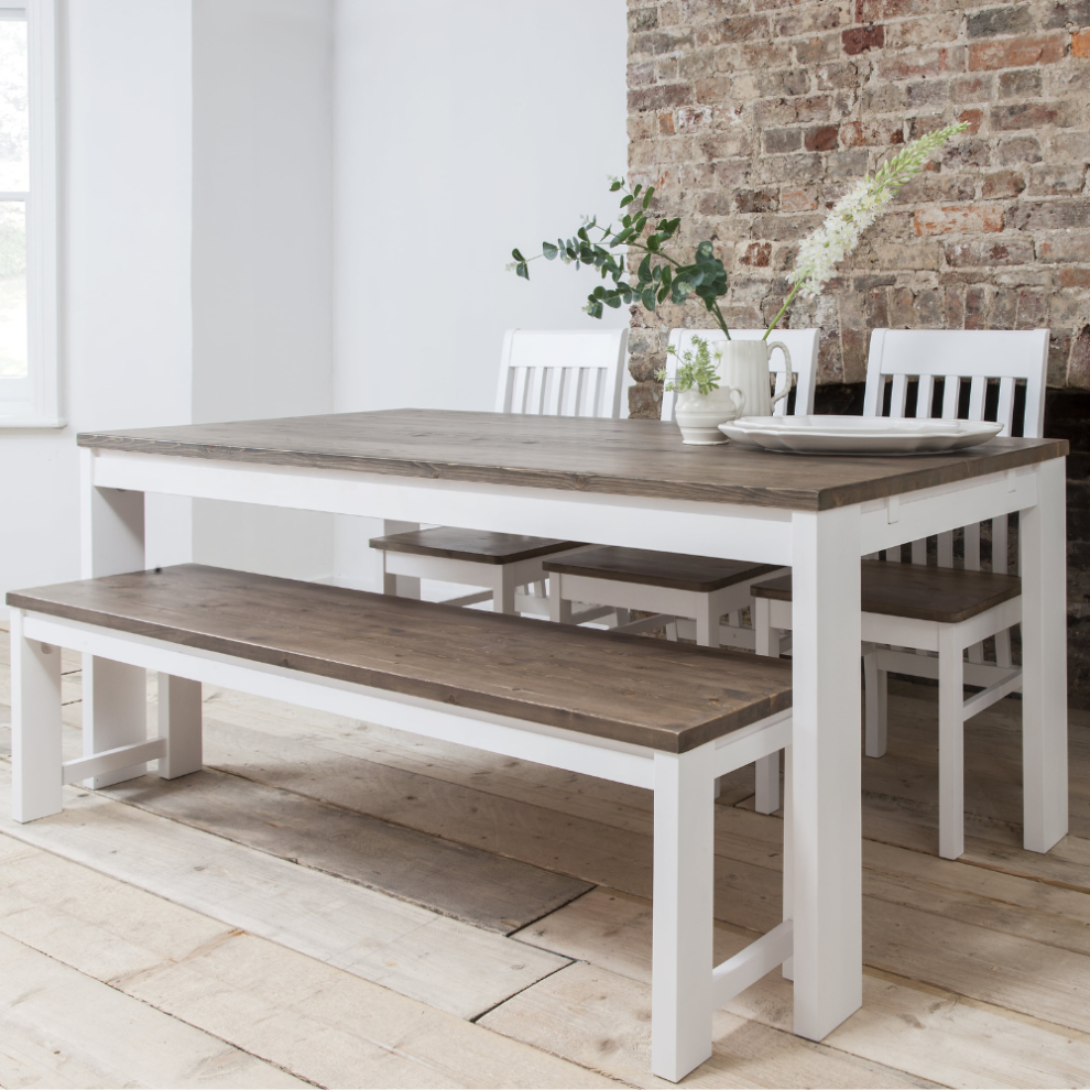 (Hever Dining Table in White & Dark Pine) Hever Dining Table