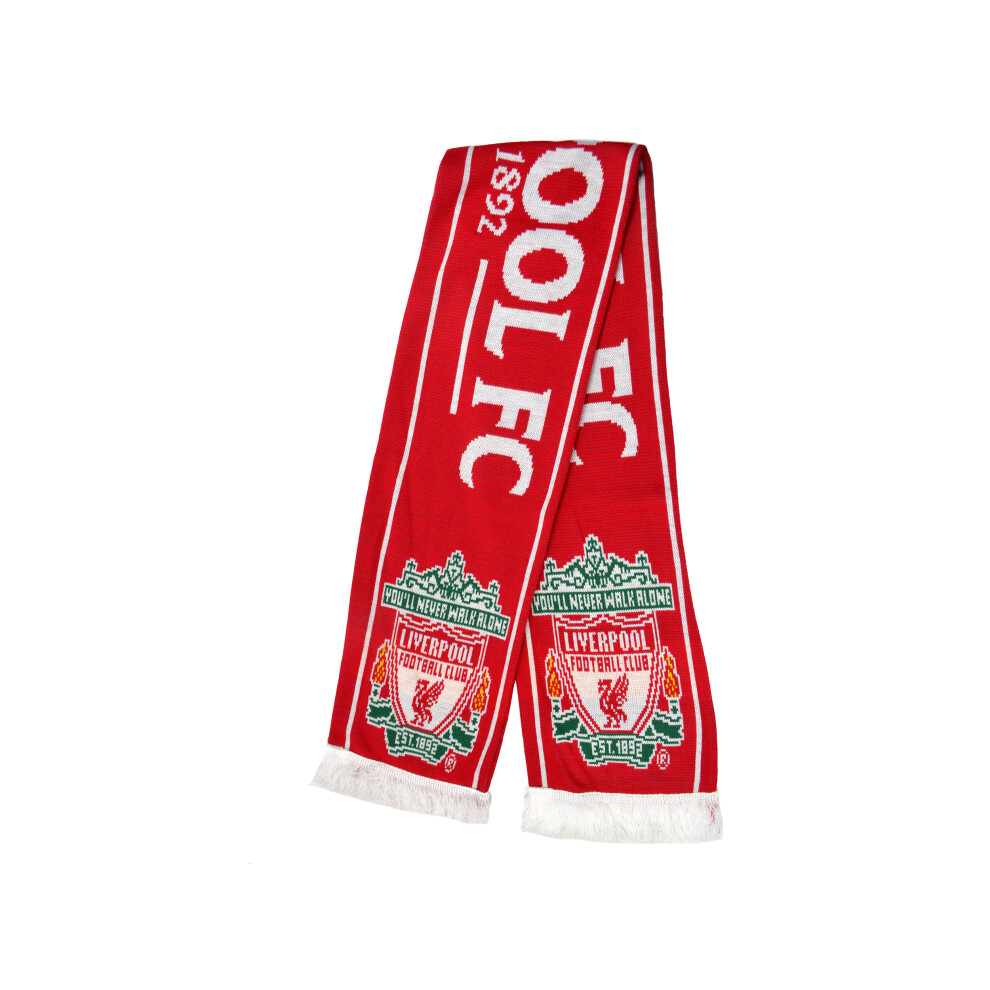 Liverpool Fc Liverpool Established 1892 Jacquard Knit Scarf Red White White,Red