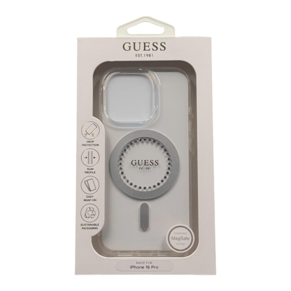 Guess IML Rhinestones Case with MagSafe for iPhone 16 Pro 6.3" Clear