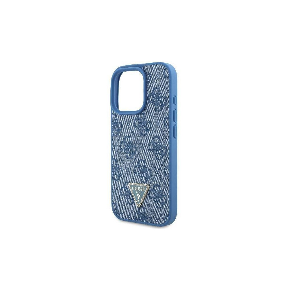 Guess Leather Metal Logo Strass Crossbody Case for iPhone 16 Pro Blue