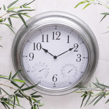 Large Metal Garden Wall Clock Station Thermometer Hygrometer