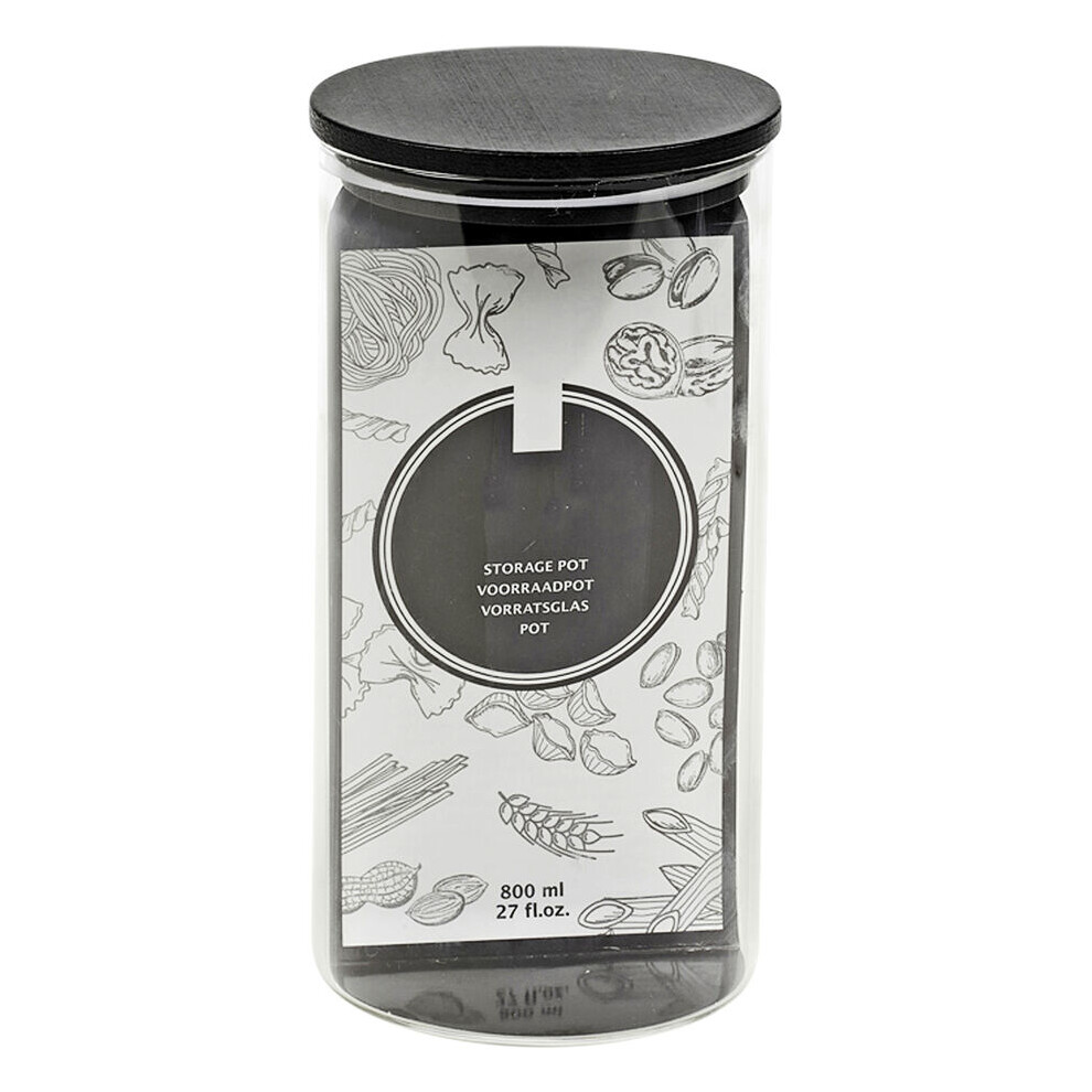 Urbn-Chef (Single 800Ml Jar) Clear Glass Cylinder Storage Jars With Black Lid