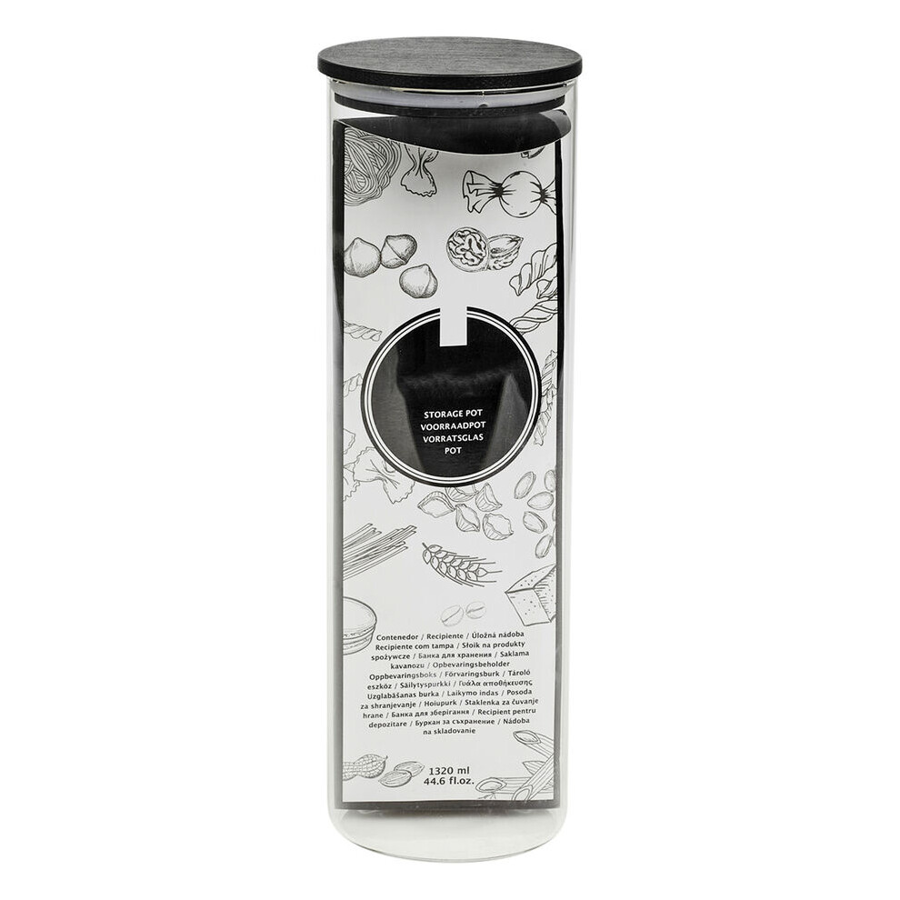 Urbn-Chef (Single 1320Ml Jar) Clear Glass Cylinder Storage Jars With Lid Black