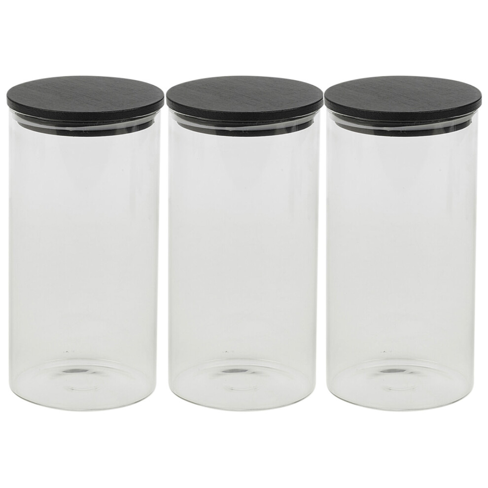 Urbn-Chef (3X 800Ml Jars) Clear Glass Cylinder Storage Jars With Black Lid