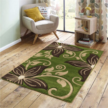 (GREEN / BROWN, 160 cm x 220 cm) Floral Carved Multi Coloured Living Room Rugs