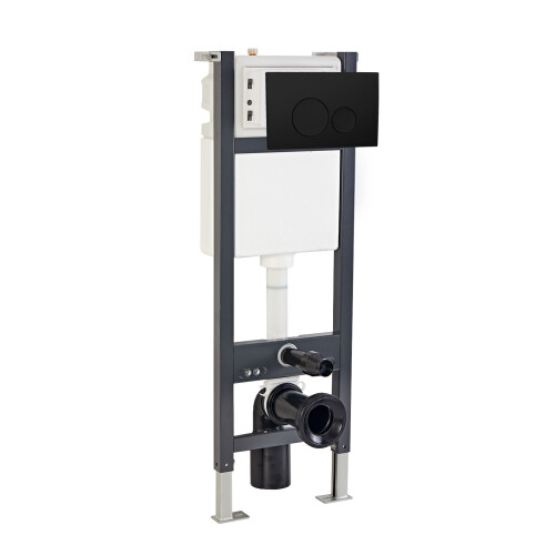 NES Home Nes Home Wall Hung WC Cistern Frame with Matt Black Round Button Flush Plate