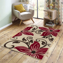 (CREAM / RED, 120 cm x 170 cm) Floral Carved Multi Coloured Living Room Rugs
