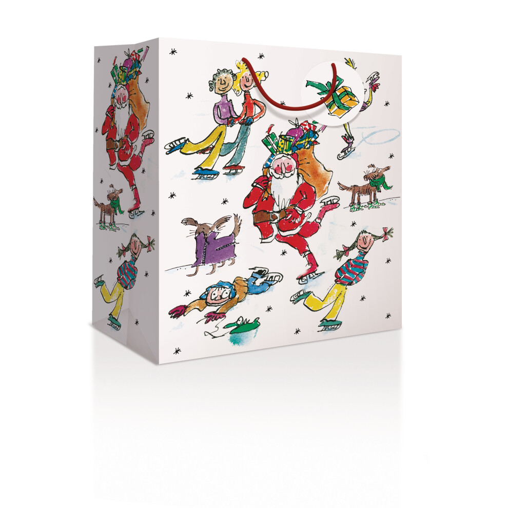 Quentin Blake Santa Skating Large Gift Bag Christmas Gift Accessory