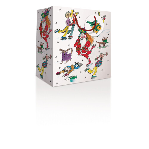 Woodmansterne Quentin Blake Santa Skating Medium Gift Bag Christmas Gift Accessory