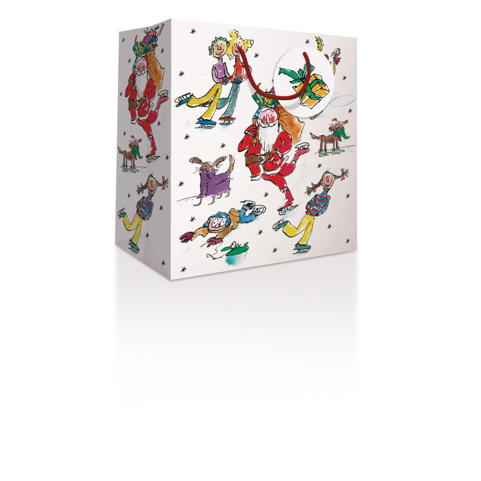 Woodmansterne Quentin Blake Santa Skating Medium Gift Bag Christmas Gift Accessory