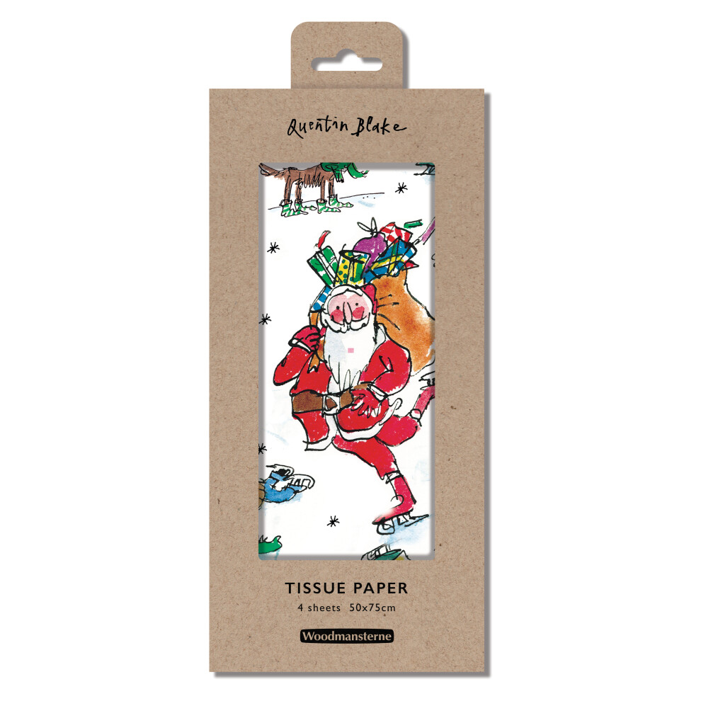 Woodmansterne Quentin Blake Santa Skating Tissue Paper Giftwrap Christmas Gift Wrapping