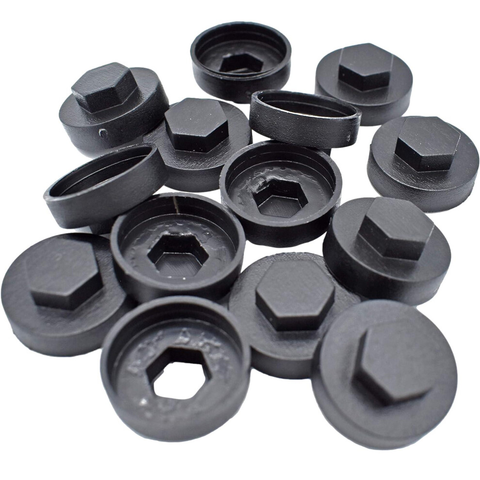 (PACK OF 50) TIMCo Hex 16mm 5/16" Push On Corrugated Roofing & Cladding Screw Caps Black