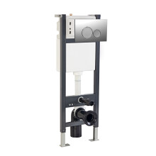 Nes Home Wall Hung WC Toilet Cistern Frame with Chrome Round Push Button Flush Plate