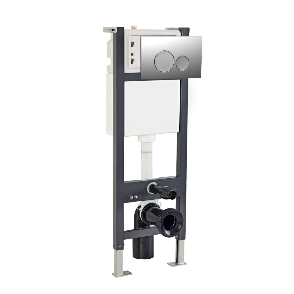 Nes Home Wall Hung Wc Toilet Cistern Frame With Chrome Round Push Button Flush Plate