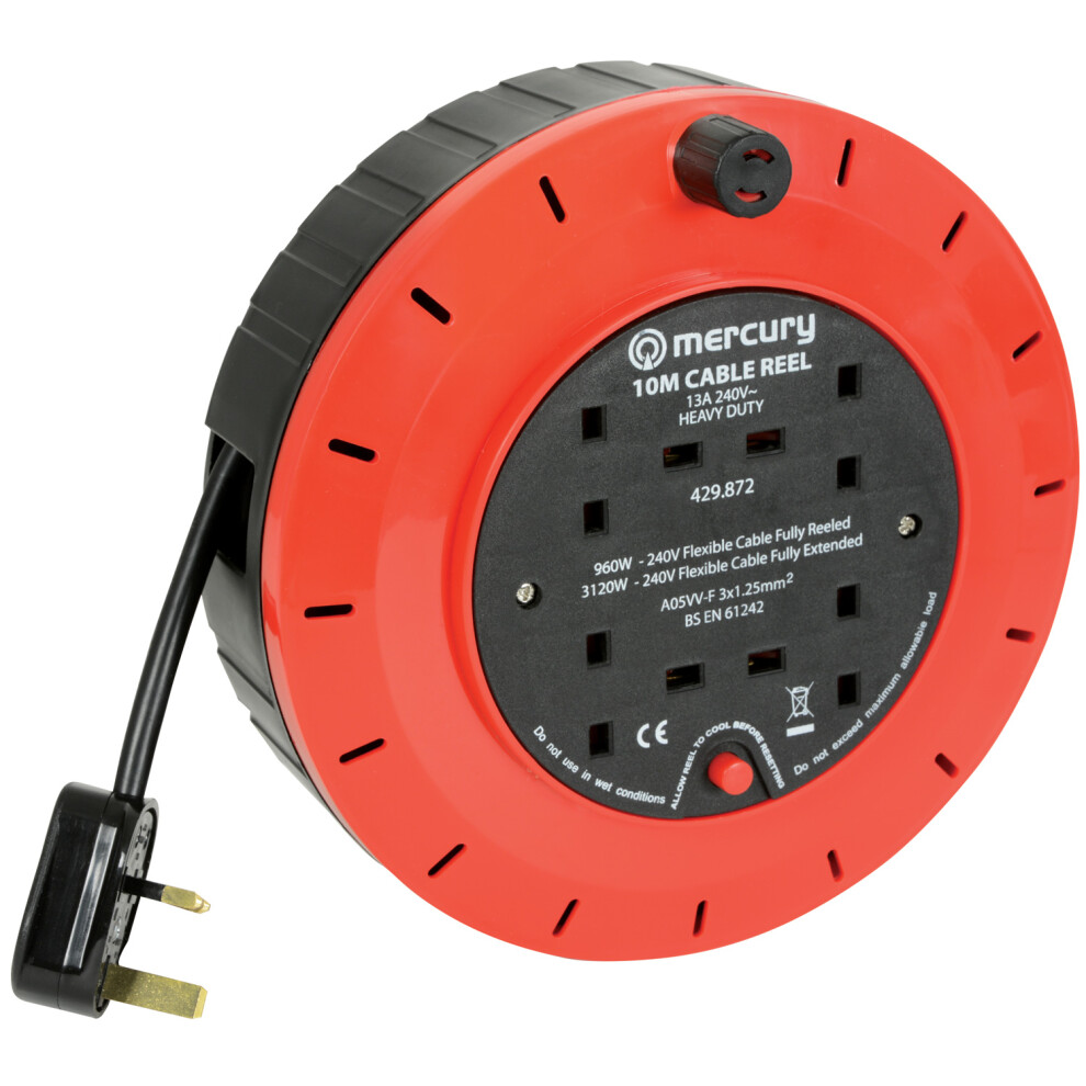 EXTENSION REEL - 10 metre 10 Amp 2 Socket Outlets, with Reset Button